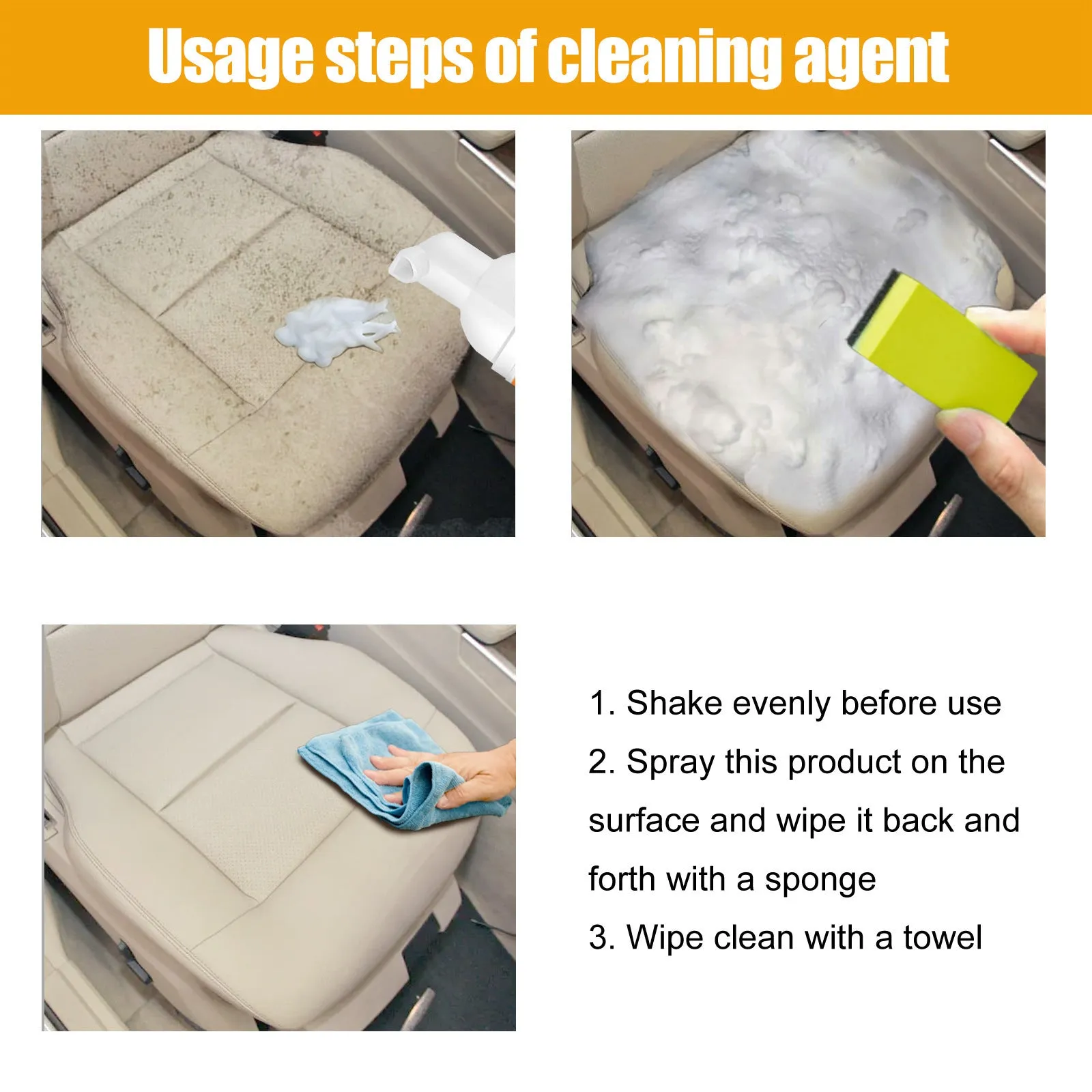 Car multifunction foamed cleaner 100ml set with bottle, sponge, and towel for auto cleaning
