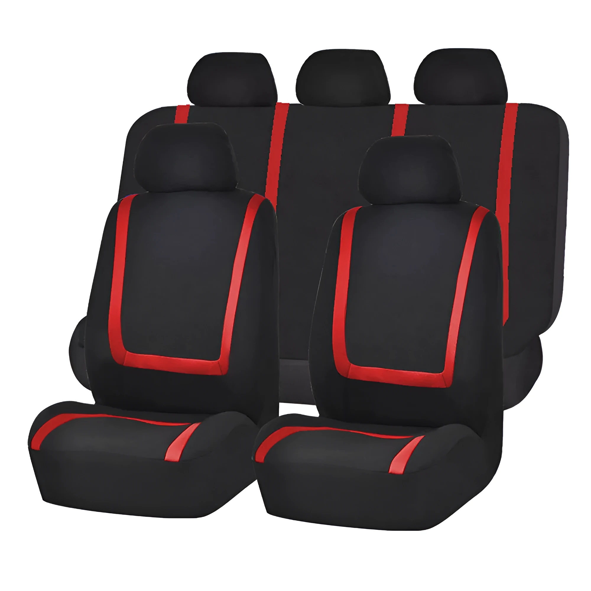 Universal car seat cover set showing fully enclosed design with separate headrest covers in two-tone colour option