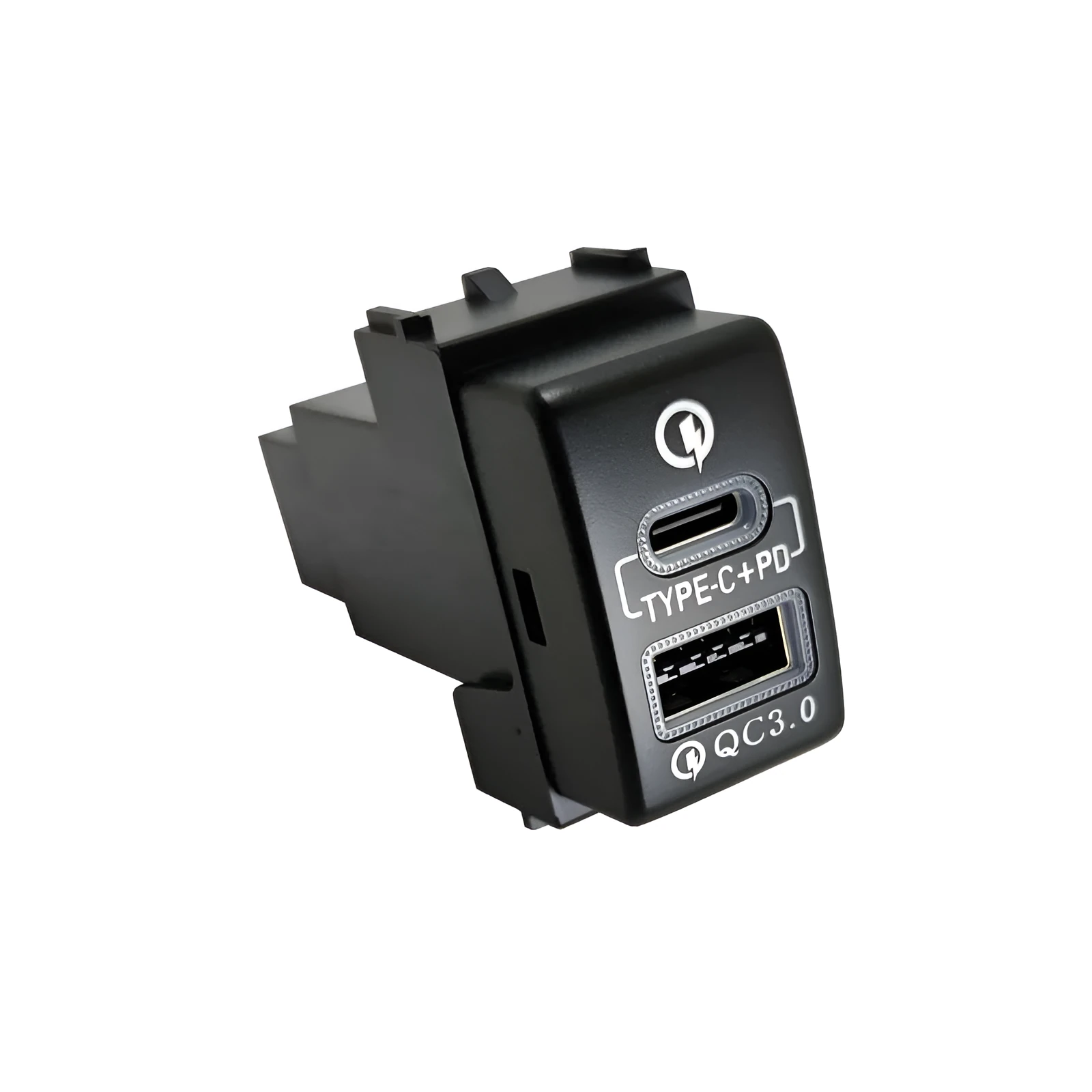Portable QC3.0 double fast charge car charger with snap-on design for vehicle use