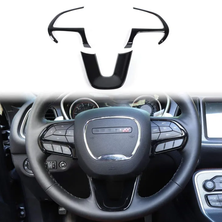 Three-piece hollow sequin steering wheel decoration ring for Dodge Challenger 2015-2022 in carbon fiber finish