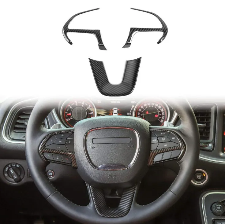 Three-piece hollow sequin steering wheel decoration ring for Dodge Challenger 2015-2022 in carbon fiber finish