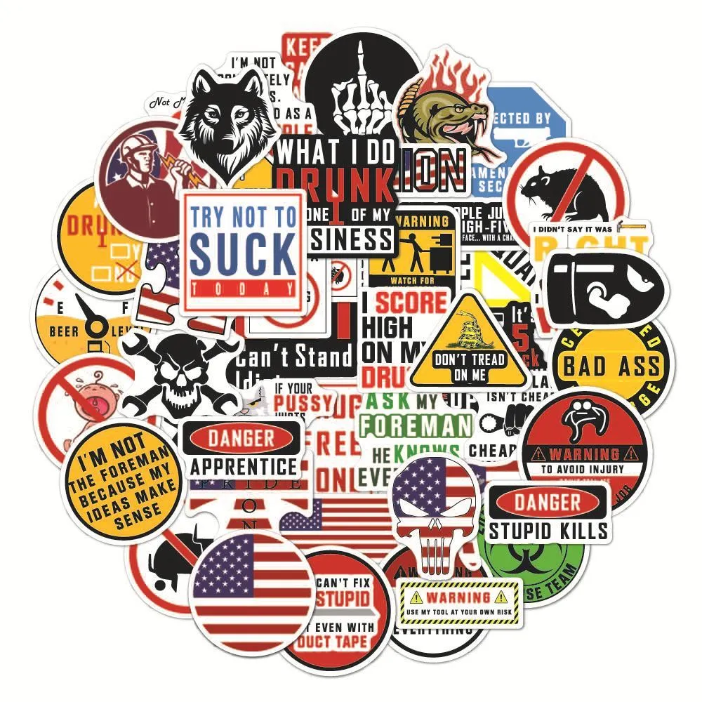 50 pack waterproof warning stickers for motorcycle helmets with bright film coating
