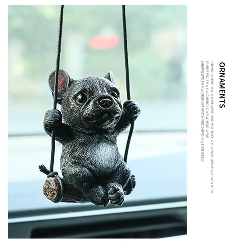 Resin bulldog cartoon car pendant ornament for rearview mirror hanging in multiple colour variations