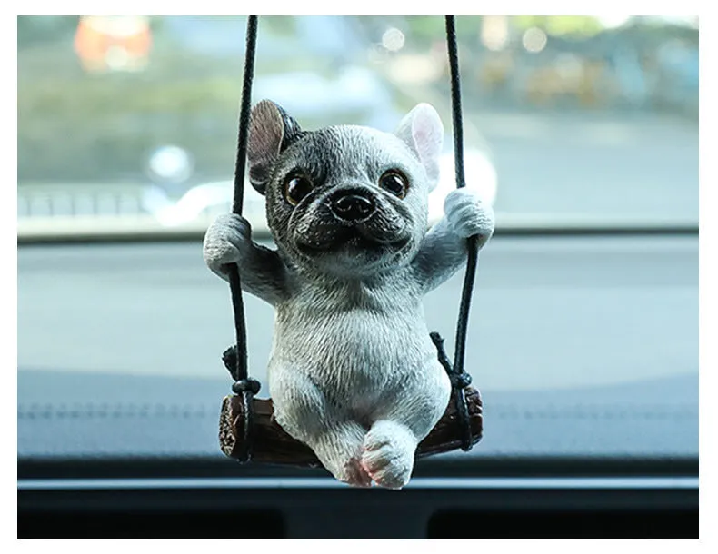 Resin bulldog cartoon car pendant ornament for rearview mirror hanging in multiple colour variations
