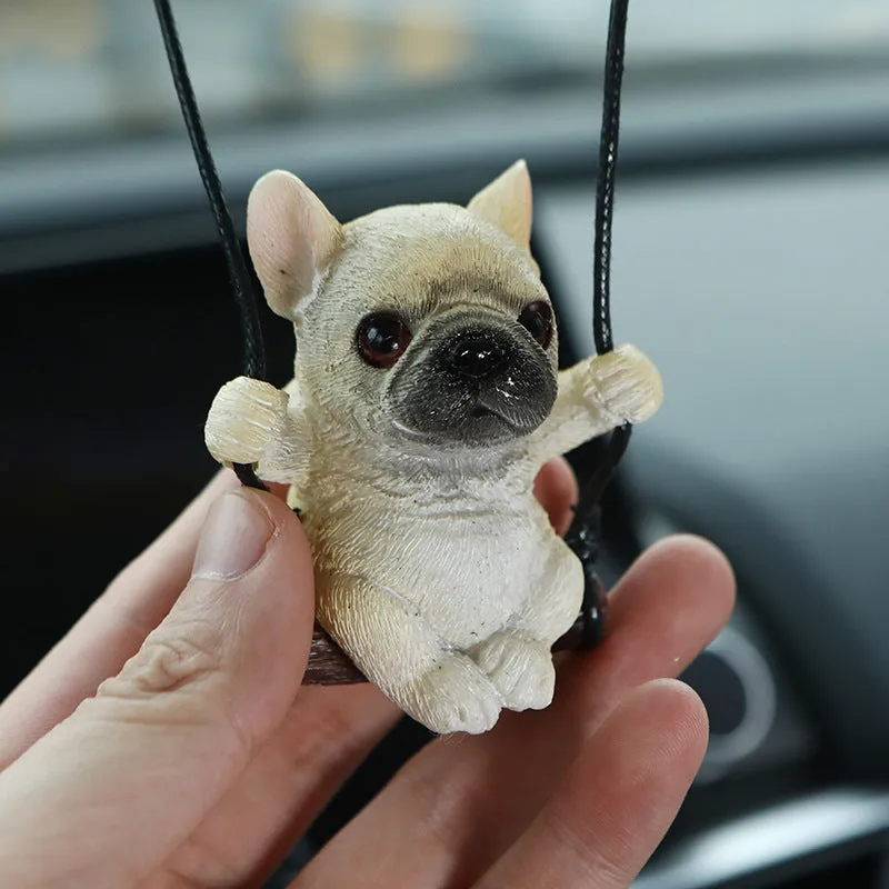Resin bulldog cartoon car pendant ornament for rearview mirror hanging in multiple colour variations