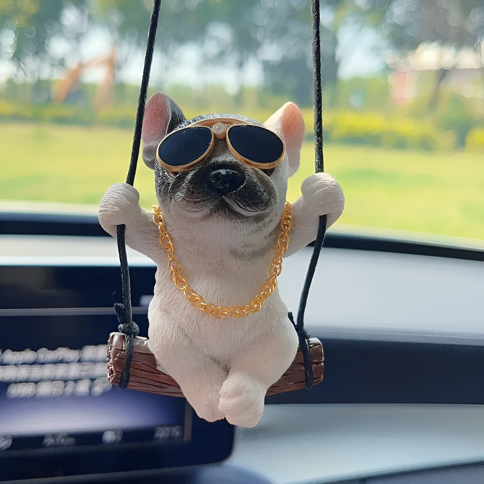 Resin bulldog cartoon car pendant ornament for rearview mirror hanging in multiple colour variations