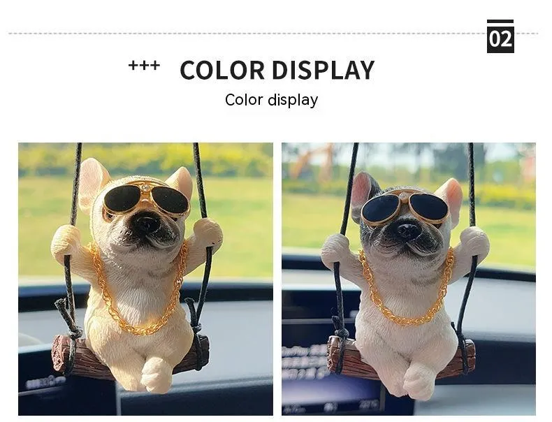 Resin bulldog cartoon car pendant ornament for rearview mirror hanging in multiple colour variations