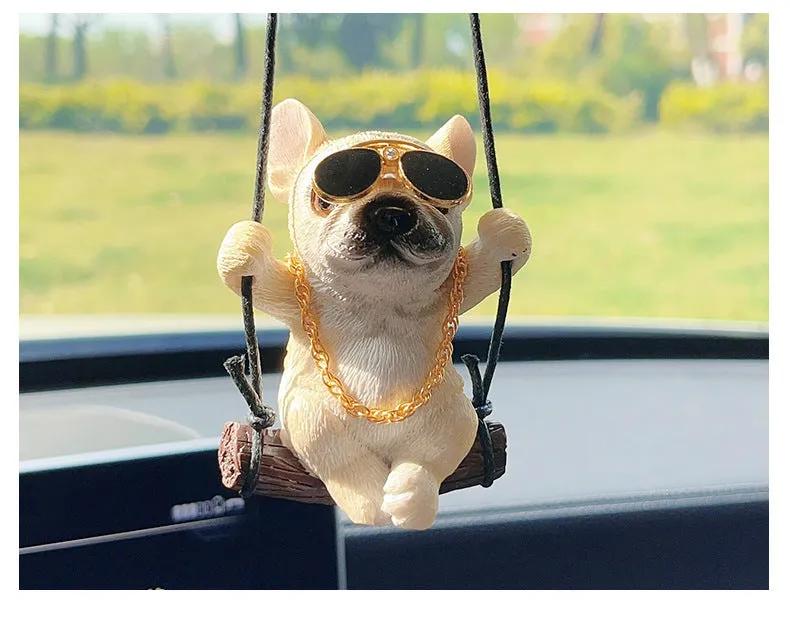Resin bulldog cartoon car pendant ornament for rearview mirror hanging in multiple colour variations