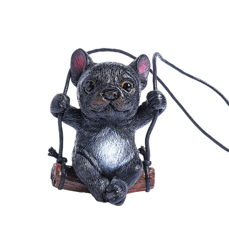 Resin bulldog cartoon car pendant ornament for rearview mirror hanging in multiple colour variations