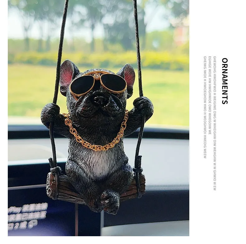 Resin bulldog cartoon car pendant ornament for rearview mirror hanging in multiple colour variations