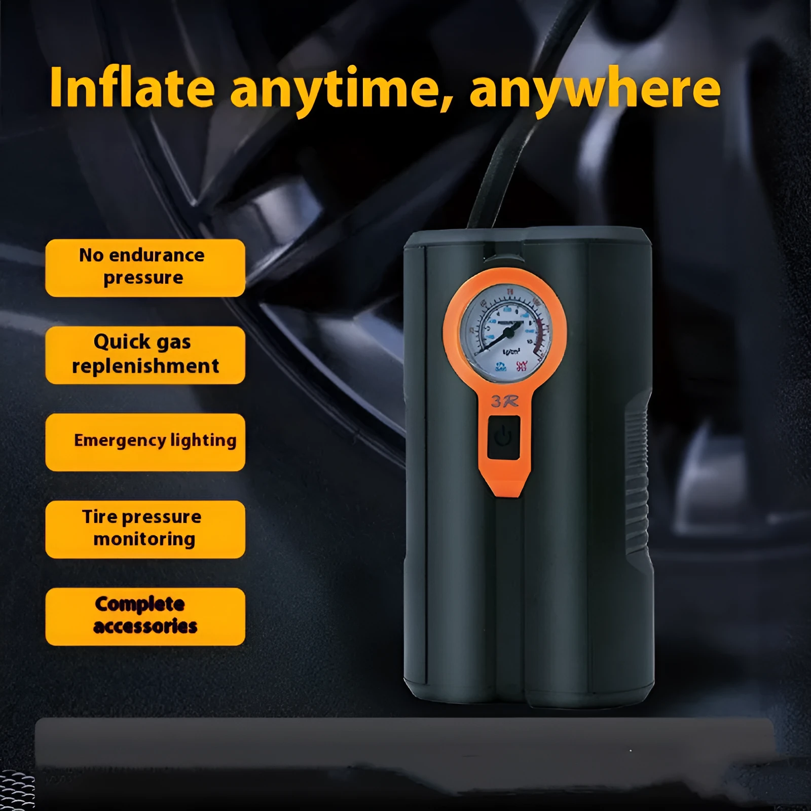 Car portable wireless digital display inflatable air pump with integrated pump for tyre inflation