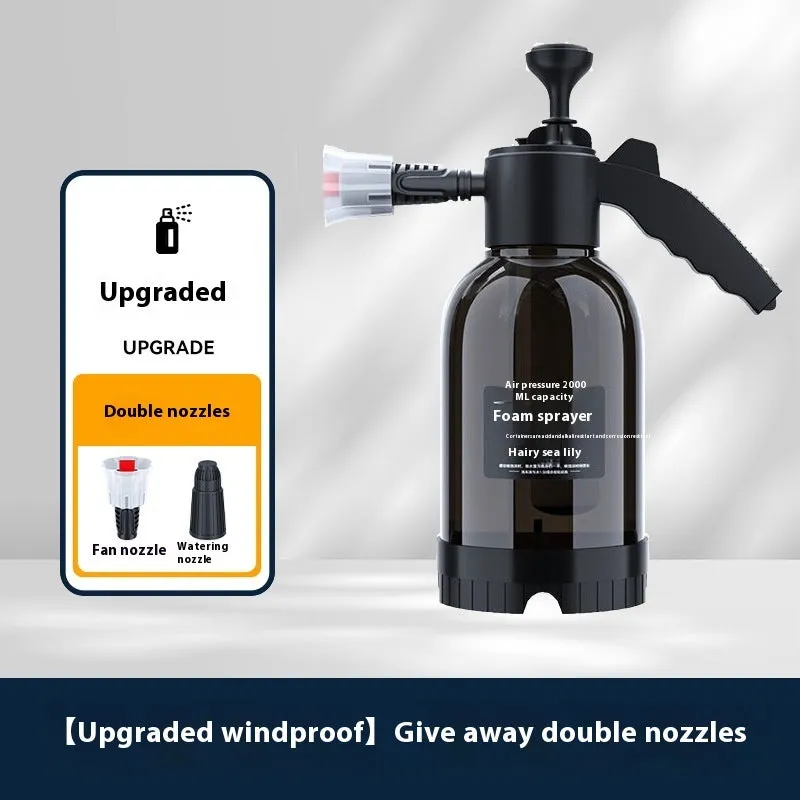 Car wash foam sprinkling can with pressure-increasing design in black PP material