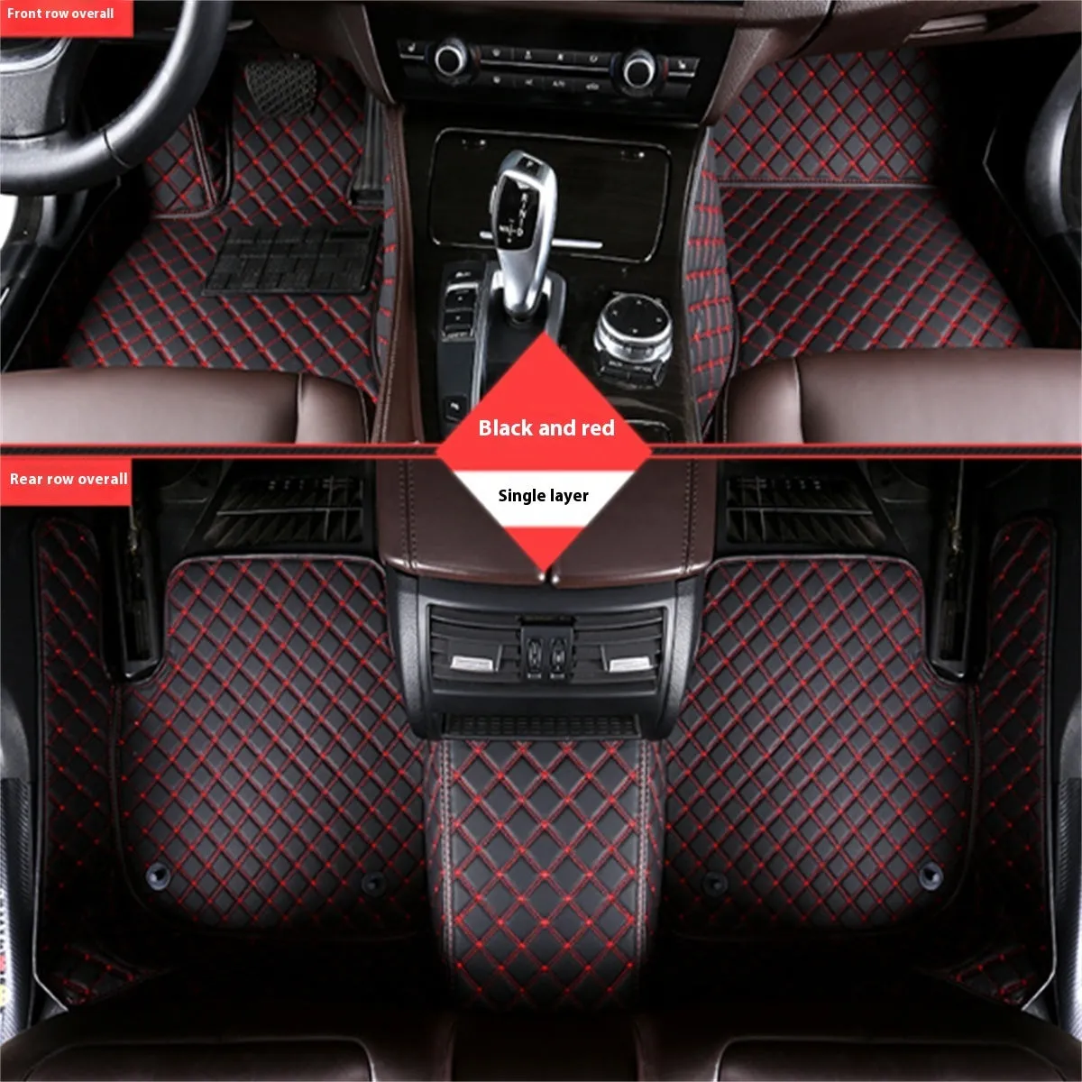 Set of double-layer PVC coil car foot mats in black beige colour for special vehicles