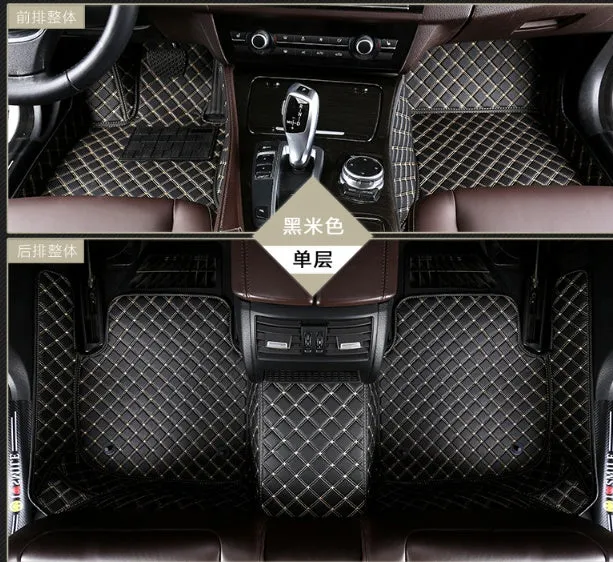 Set of double-layer PVC coil car foot mats in black beige colour for special vehicles