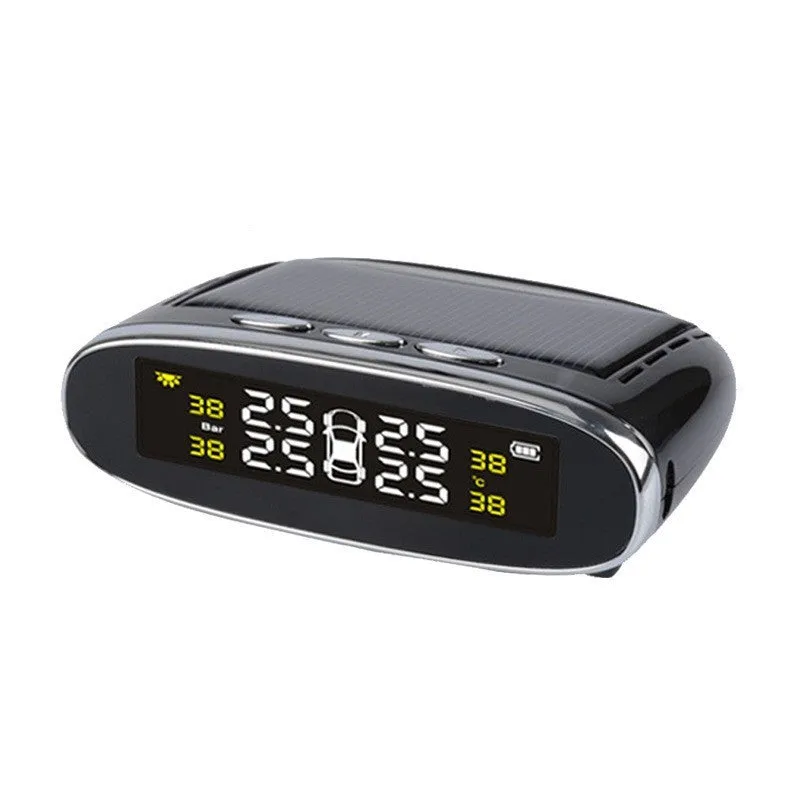 Elliptical display tyre pressure monitor with USB solar charging for cars, ABS sensor