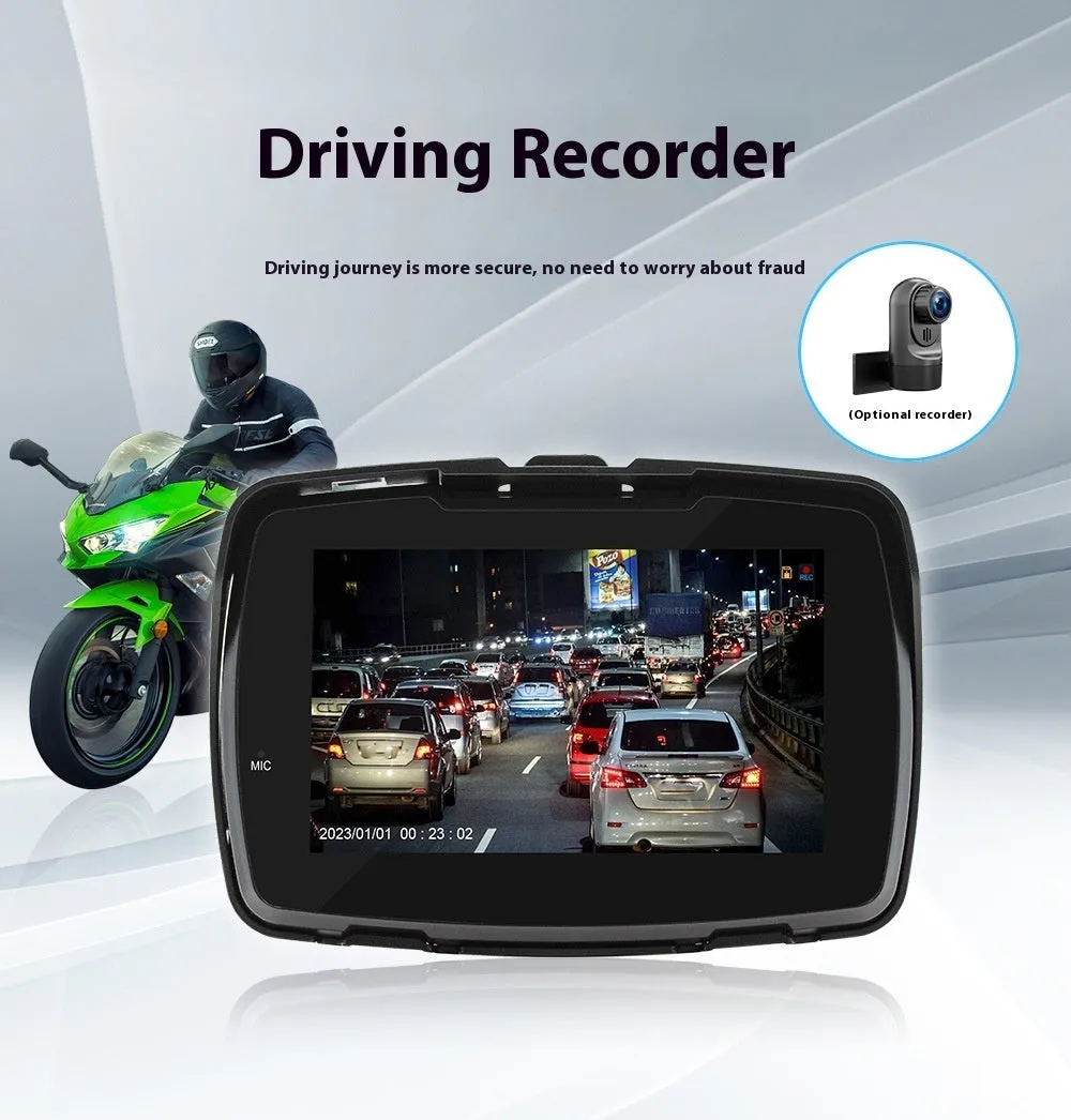 5-inch motorcycle MP5 player with wireless Carplay and reversing image, mounted on vehicle dashboard