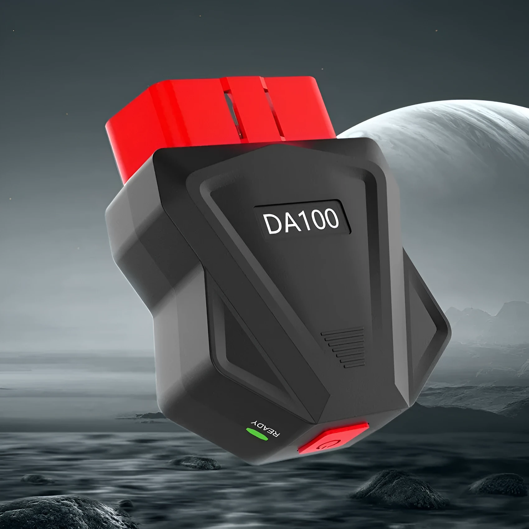 Car diagnostic tester with OBD2 connector to clear engine fault lights, 64.5x49x24mm, on white background