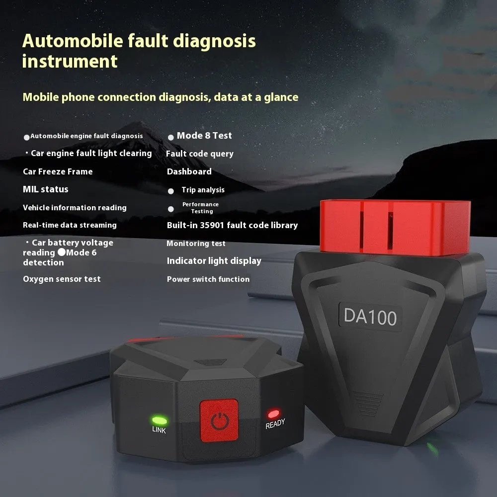 Car diagnostic tester with OBD2 connector to clear engine fault lights, 64.5x49x24mm, on white background