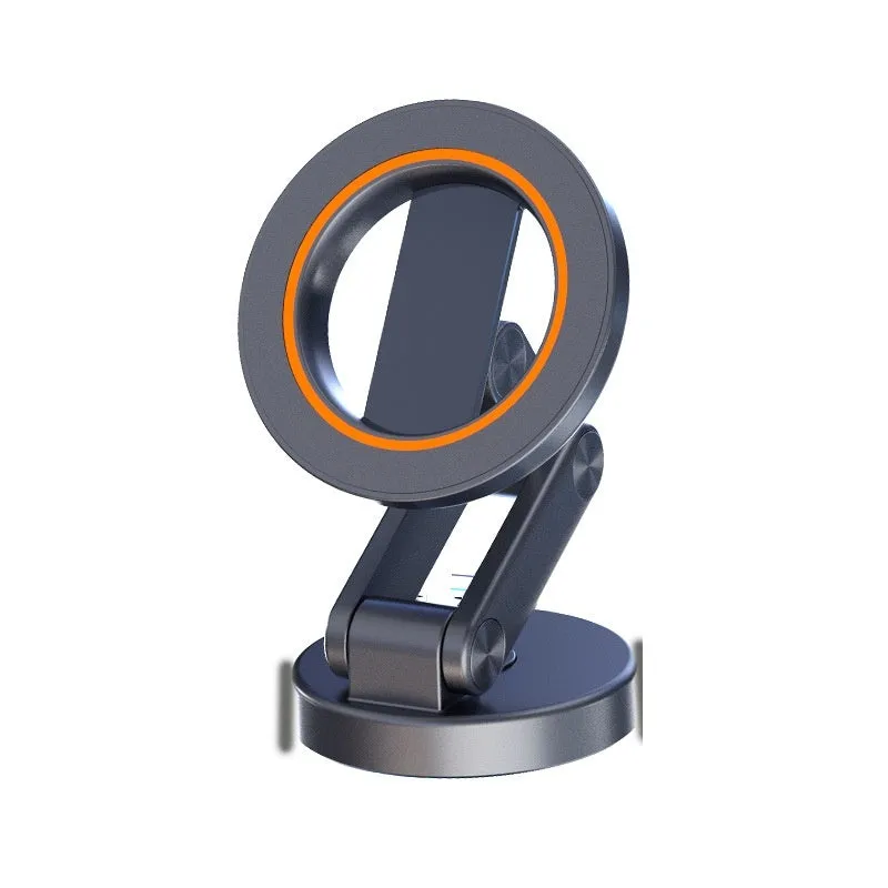 Universal folding car phone holder with black magnetic bracket on car dashboard