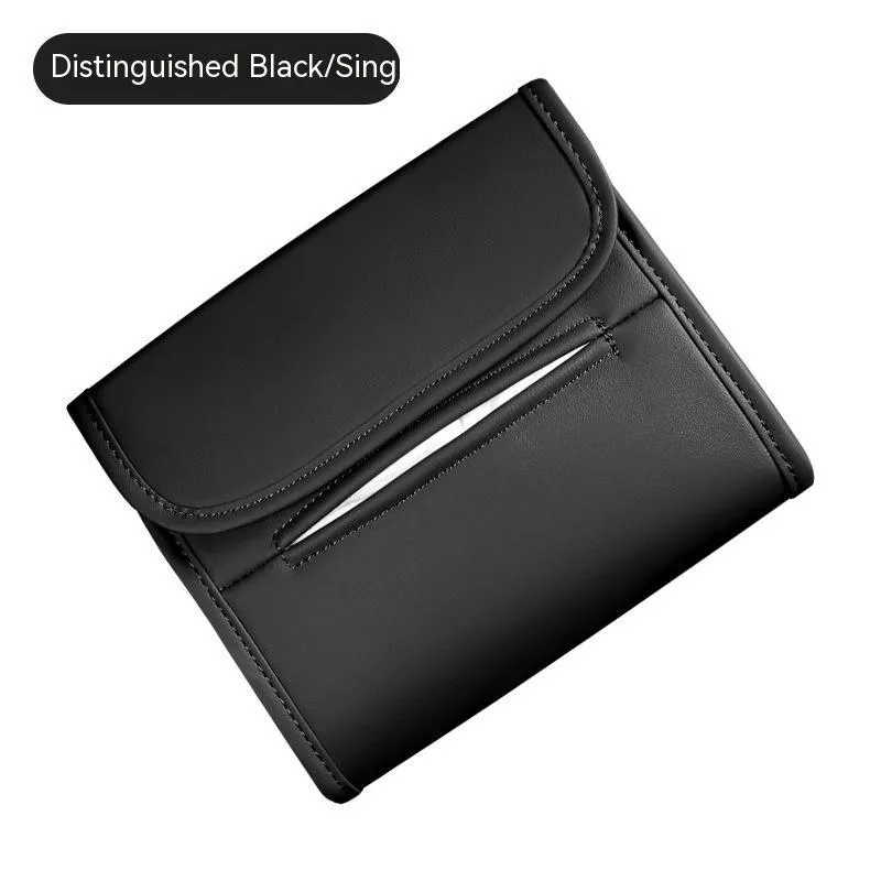 Leather car tissue box mounted on car sun visor with elastic band in Athens Brown colour