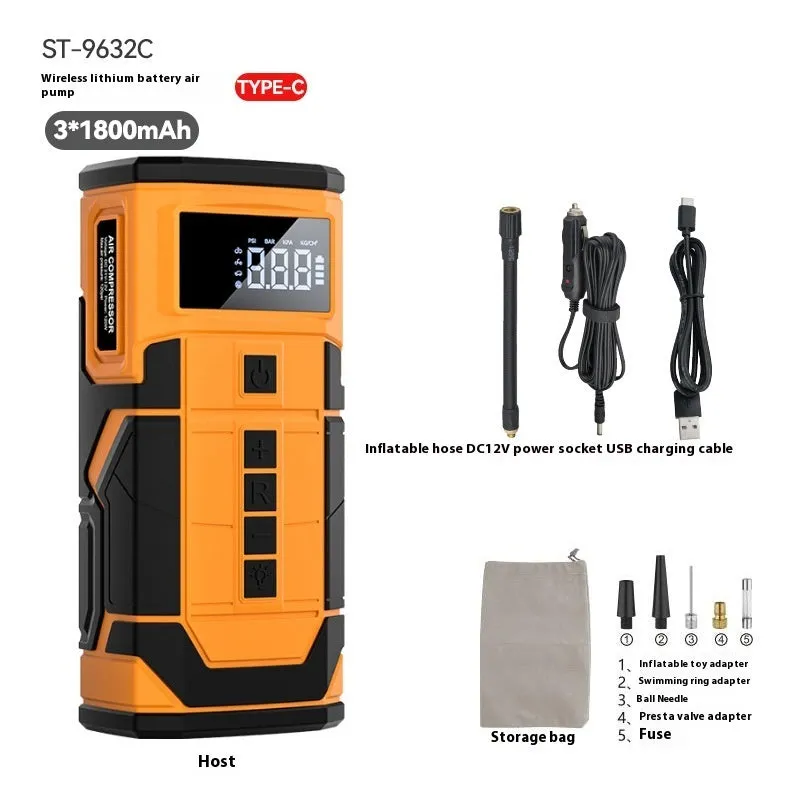 Black and yellow car jump starter with SOS light and Type-C charging cable