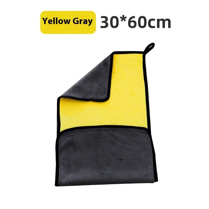 Traceless thickened microfiber car wash towel in yellow and grey, 30x60CM double-sided