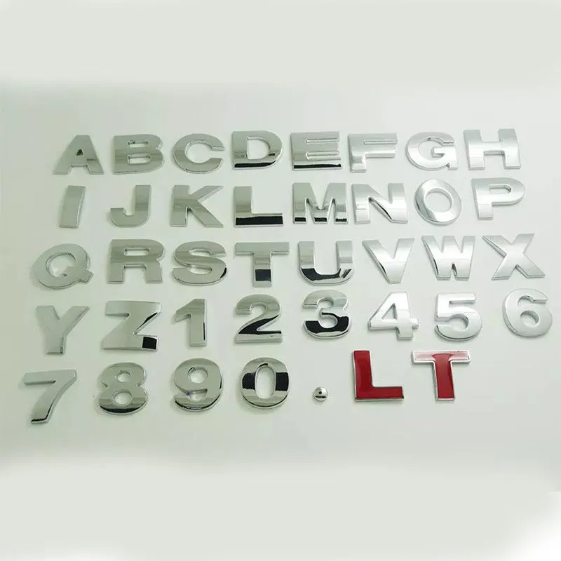 Zinc alloy metal car sticker with 3D raised English letter measuring 2.5cm in black finish