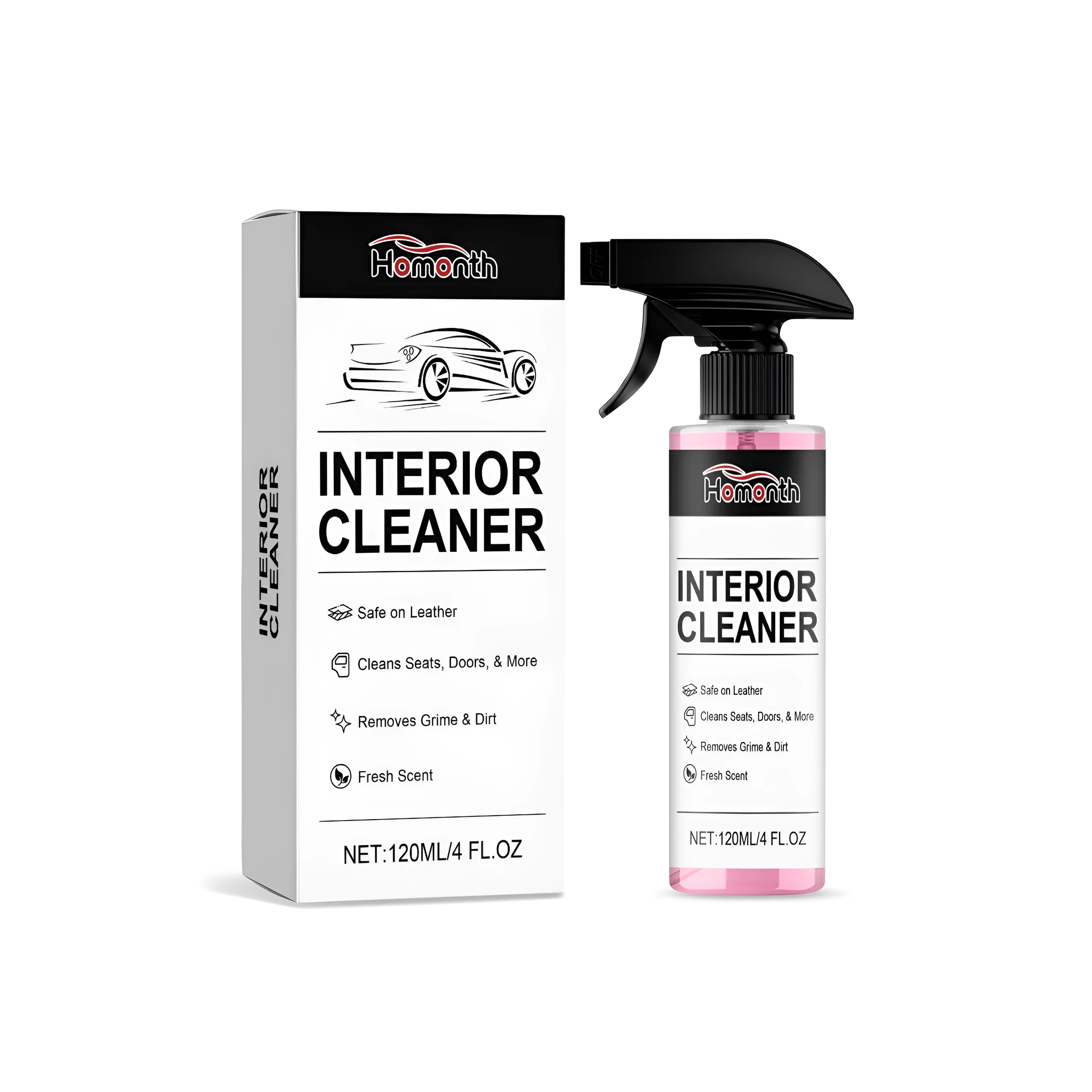 Car interior cleaning spray 120ml bottle with multi-surface cleaner for upholstery dashboard and carpet