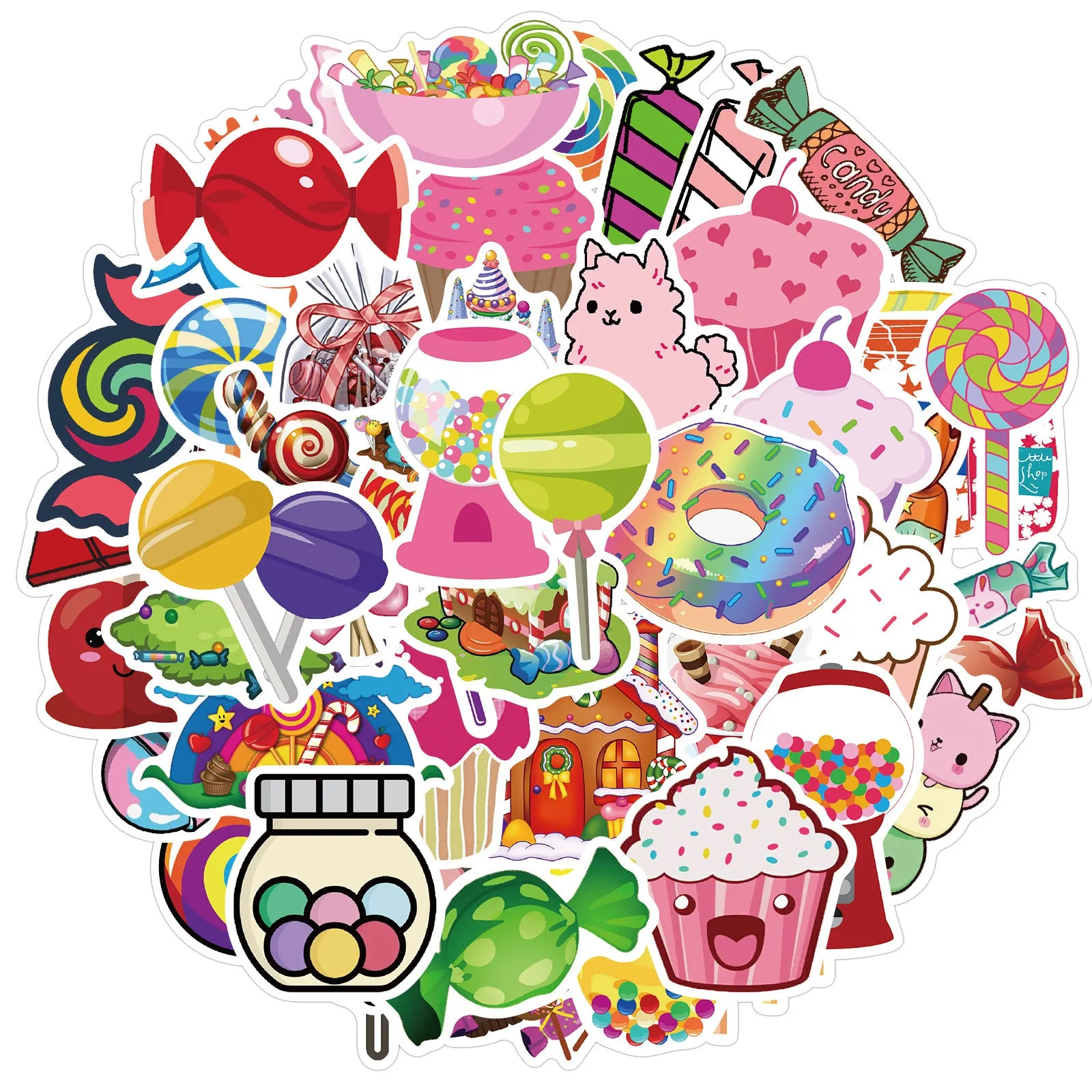 Candy series graffiti sticker pack with 50 colourful sheets showing cartoon patterns