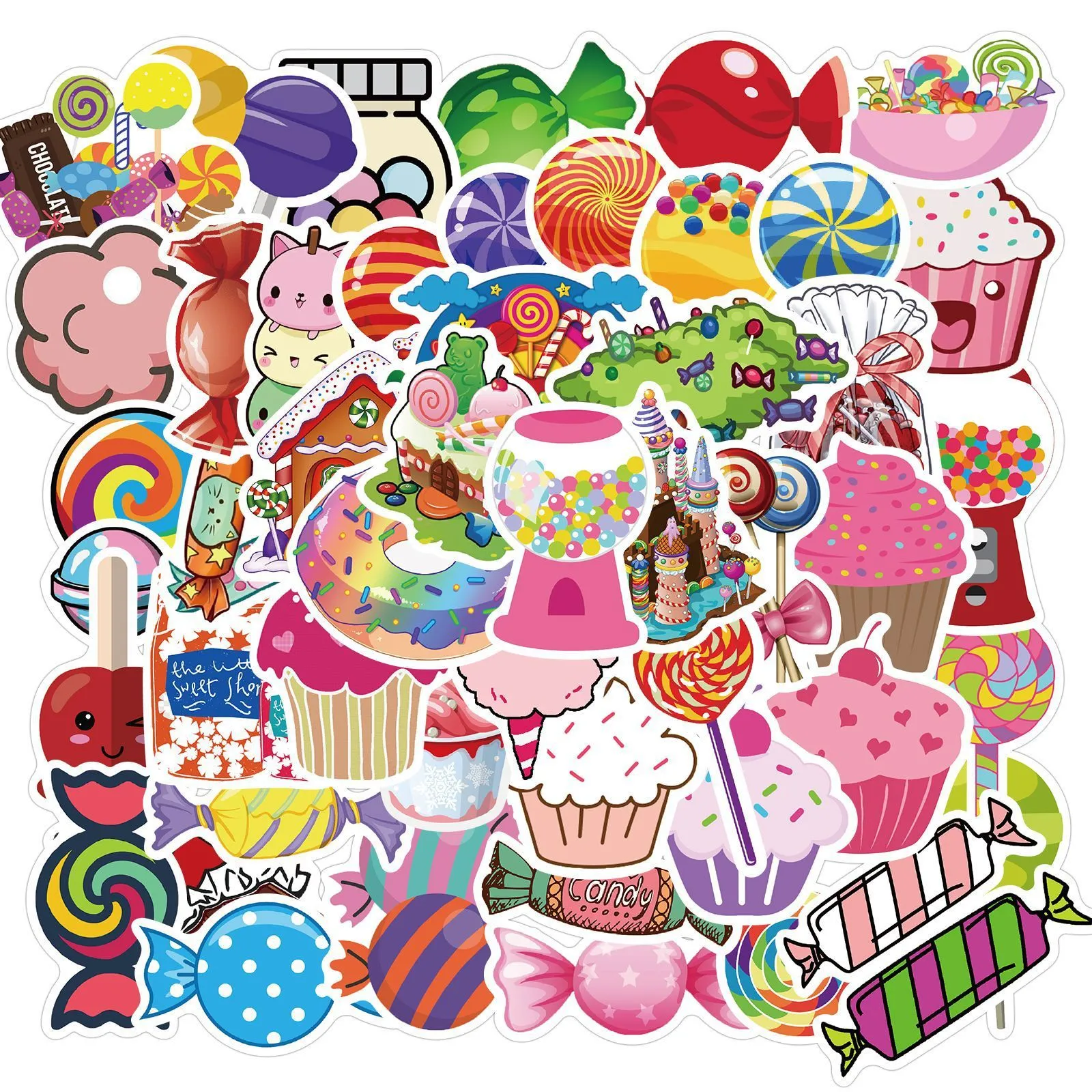 Candy series graffiti sticker pack with 50 colourful sheets showing cartoon patterns