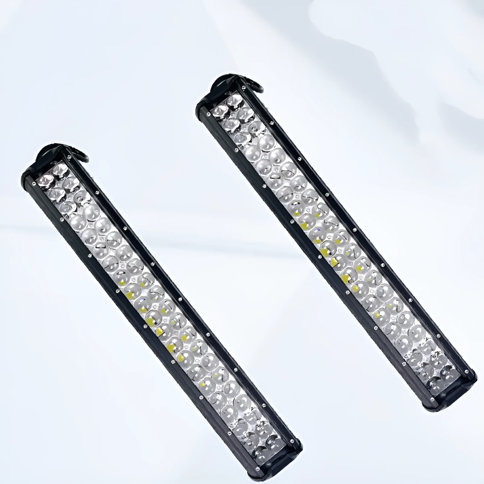 Black aluminium alloy double row LED strip light for off-road truck and agricultural machinery use.