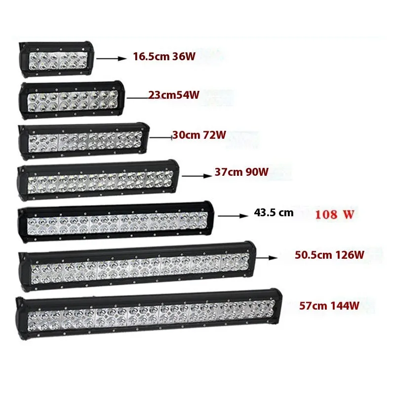Black aluminium alloy double row LED strip light for off-road truck and agricultural machinery use.