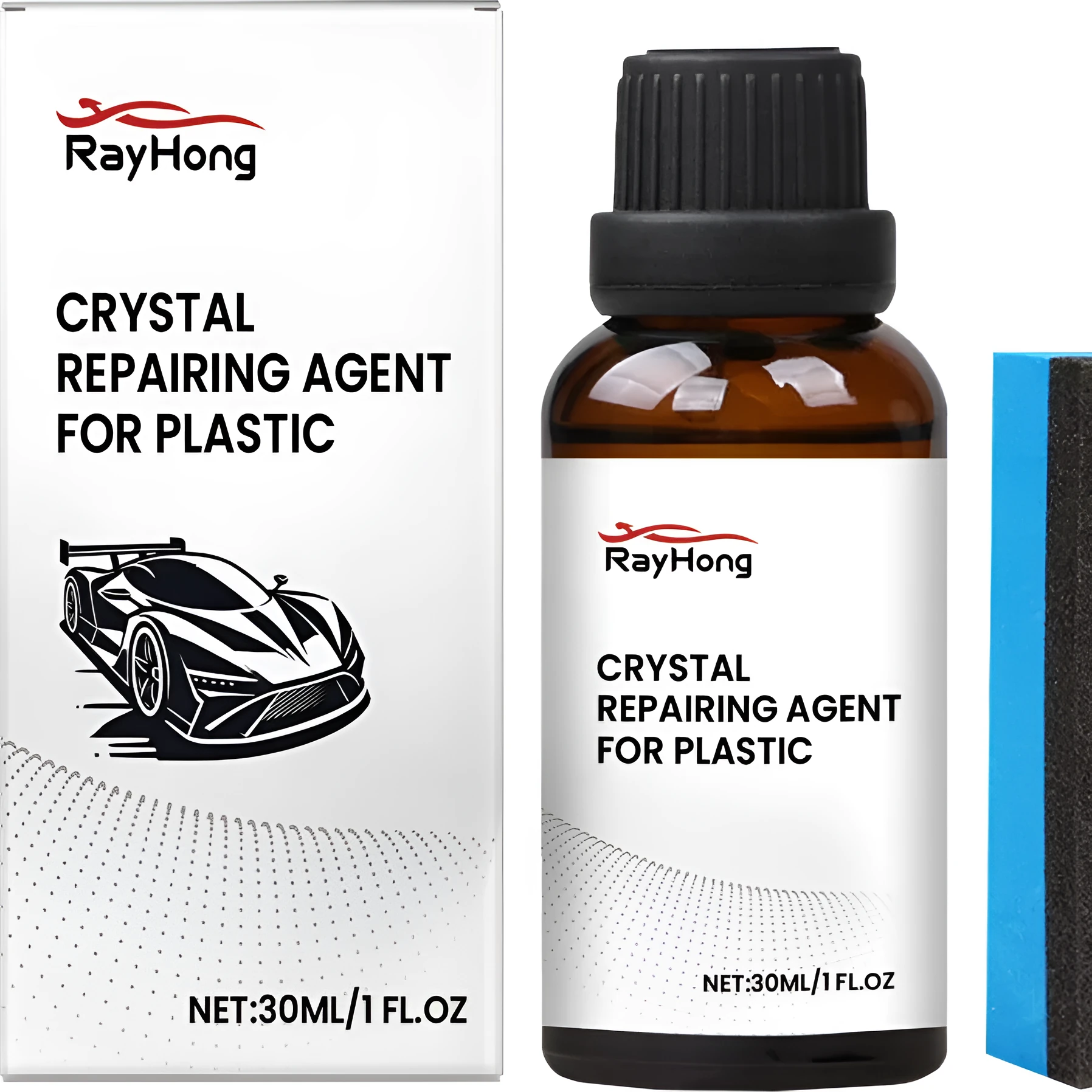 Plastic Refurbished Coating 30ml Renovation Liquid with Blue Square Sponge for Restoring Car Interior Trim, Dashboard, Bumper, and Exterior Trim Colour