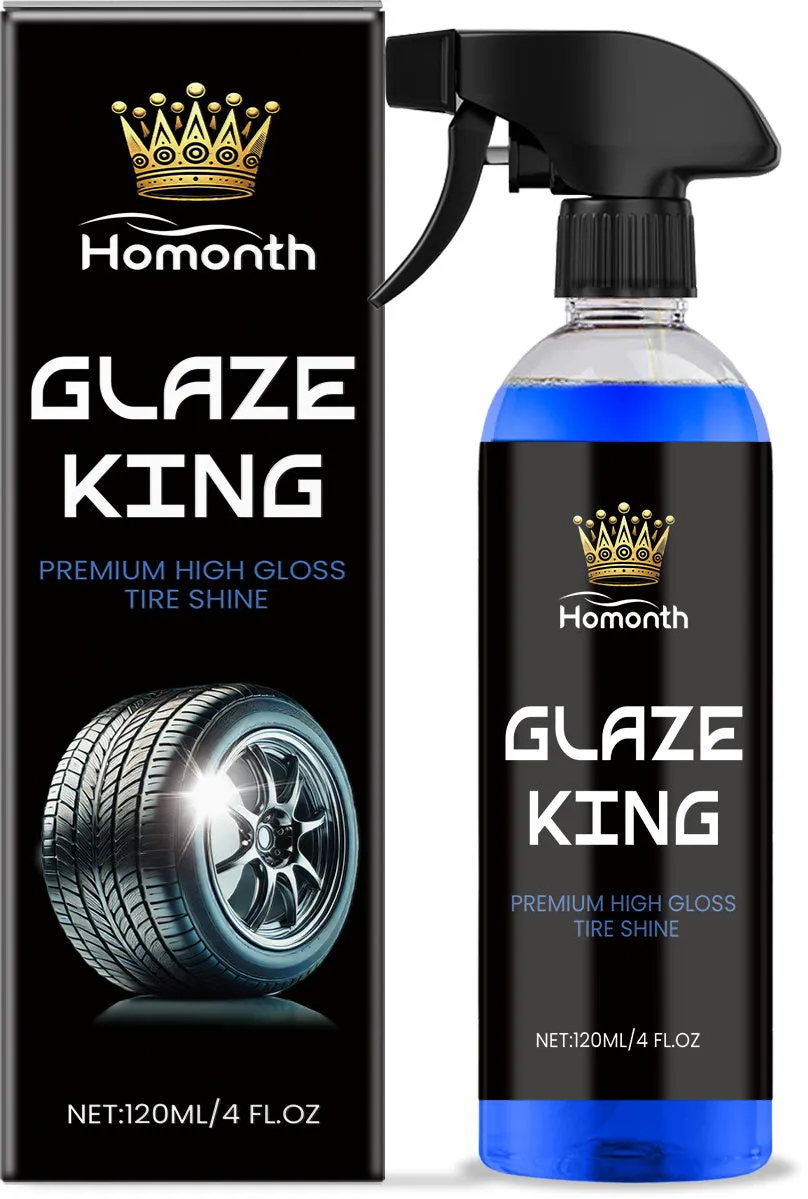 Premium High Gloss Tire Shine spray bottle with 120ml label on black tyre