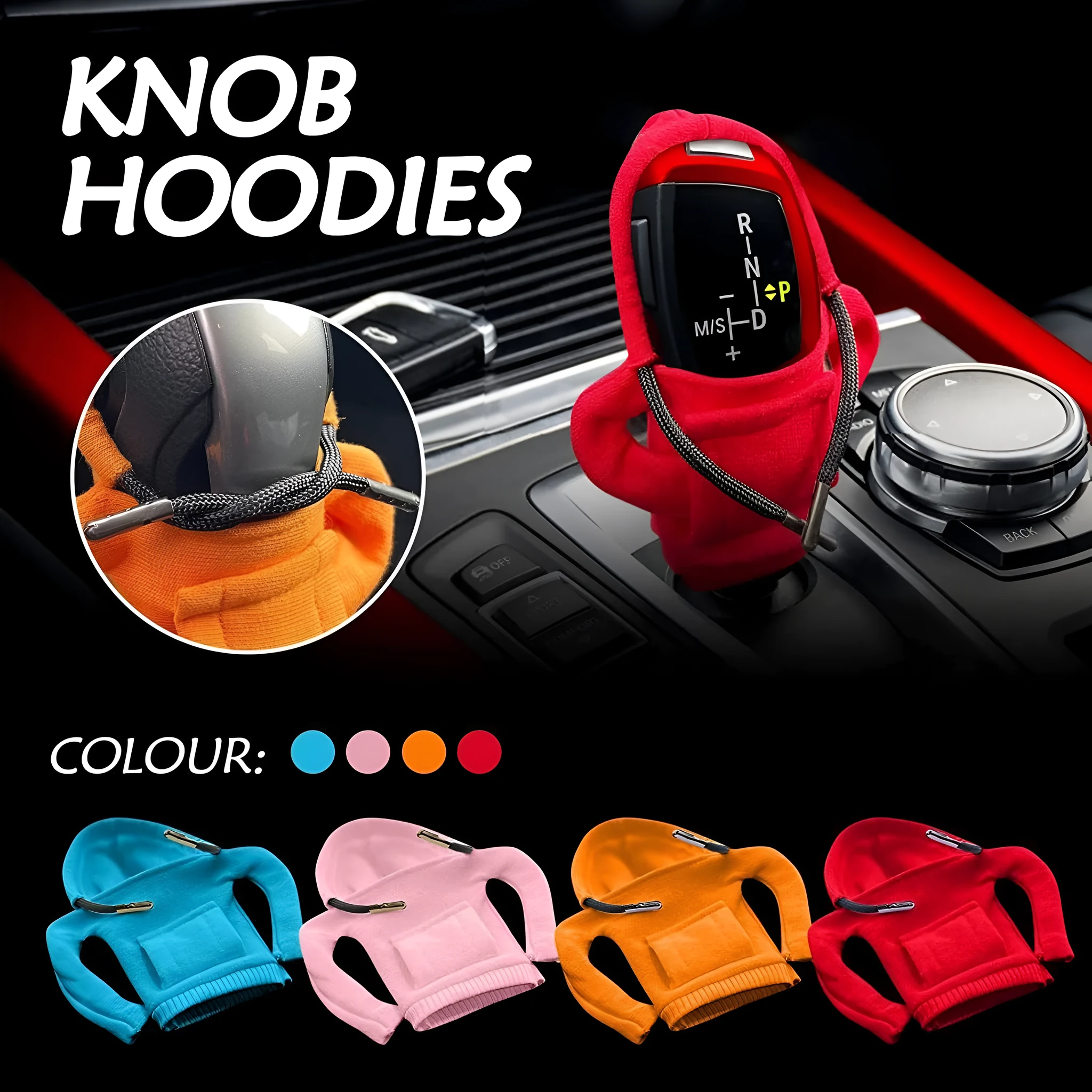 Cloth gear shift knob hoodie cover in various colours for manual and automatic cars