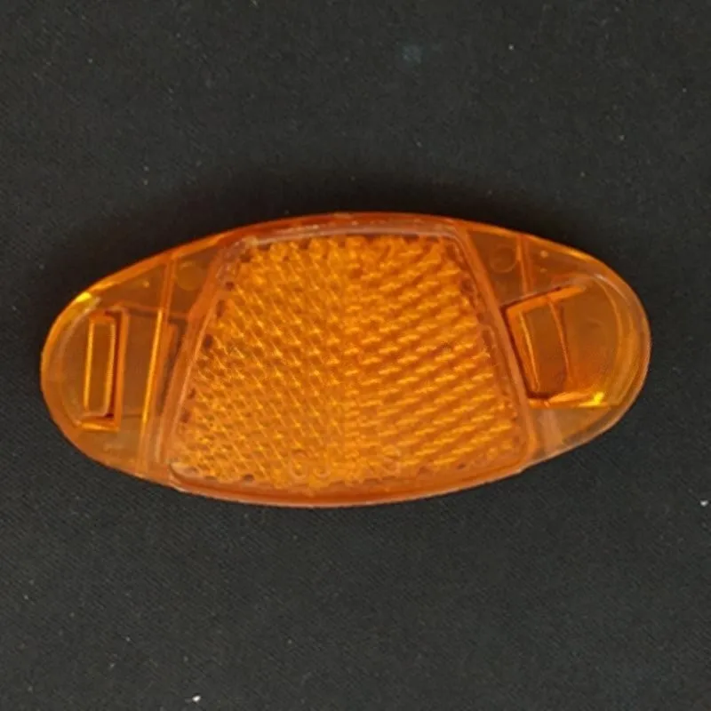 Yellow and white bicycle spoke reflector safety decorations showing dimensions and plastic construction