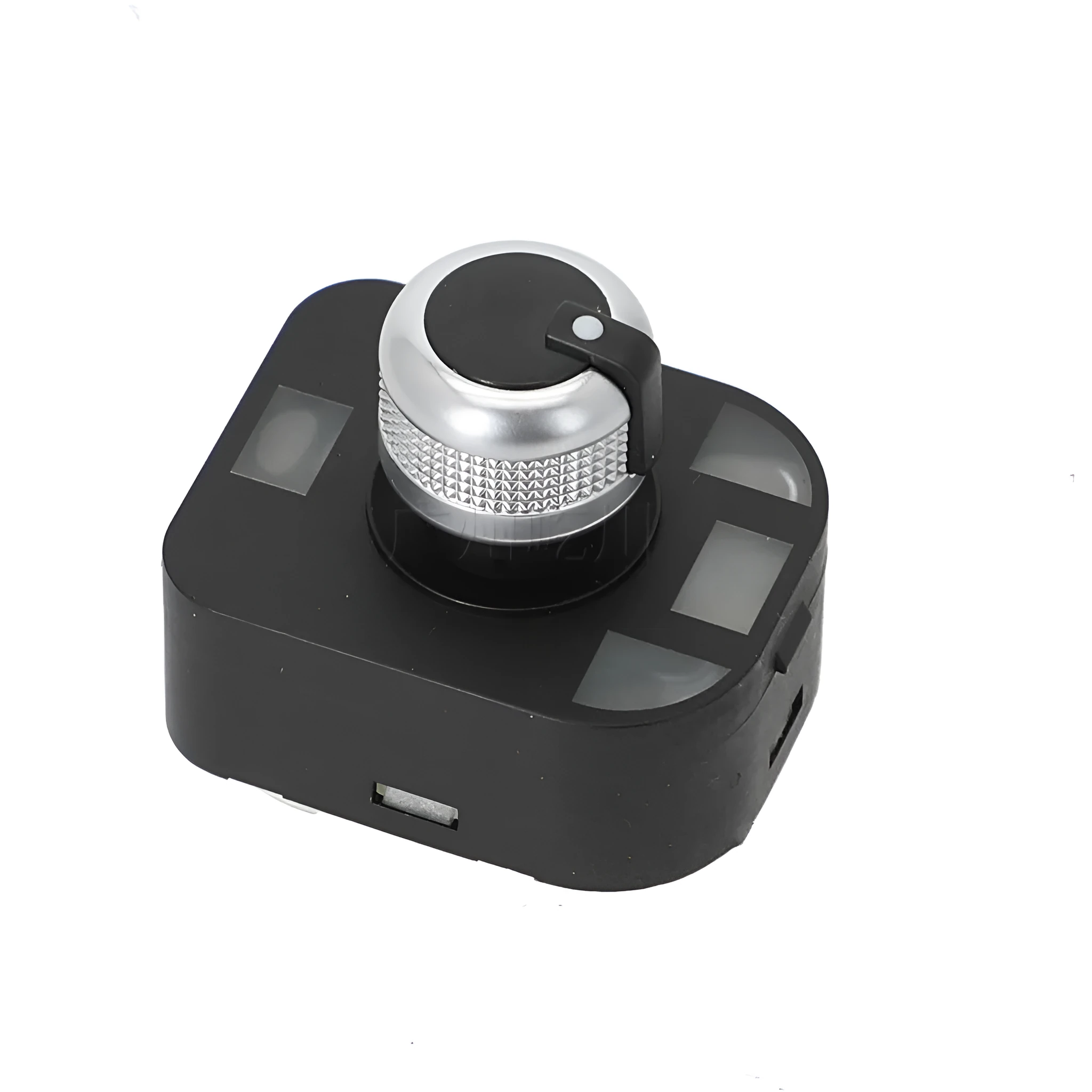 Black plastic reversing rearview mirror switch for Audi vehicles, side view showing button layout