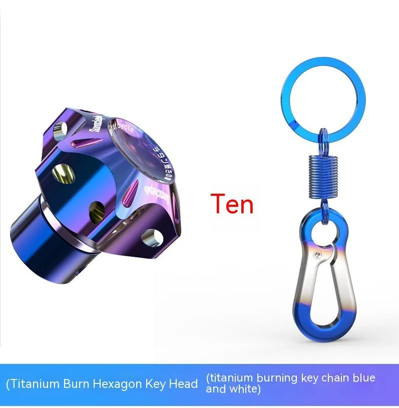 Motorcycle key cover in T6 aluminium alloy showing plum blossom, hexagonal and five-pointed star design options