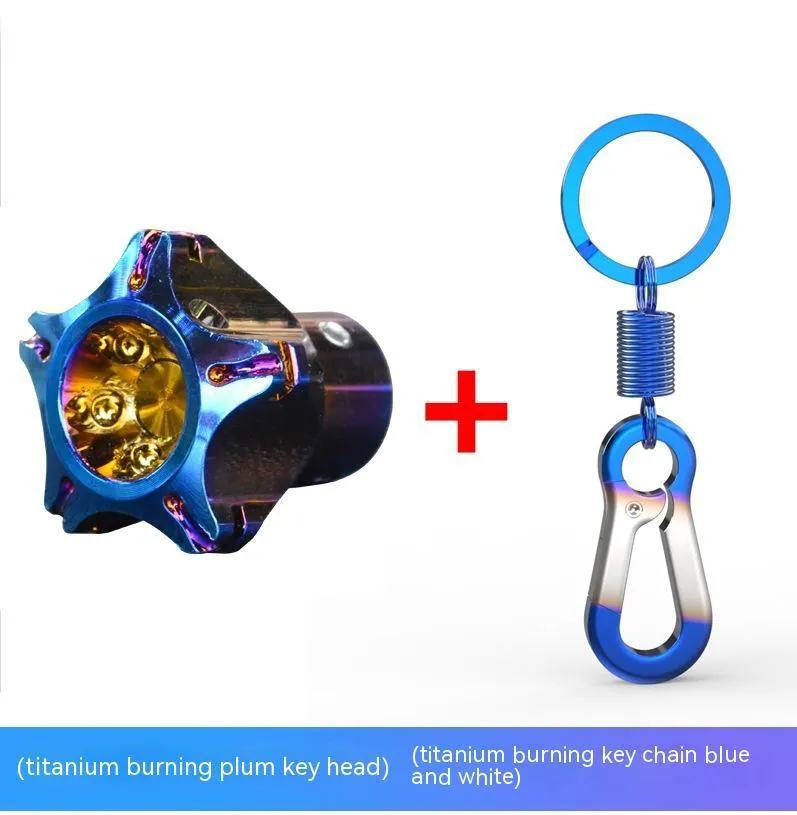 Motorcycle key cover in T6 aluminium alloy showing plum blossom, hexagonal and five-pointed star design options