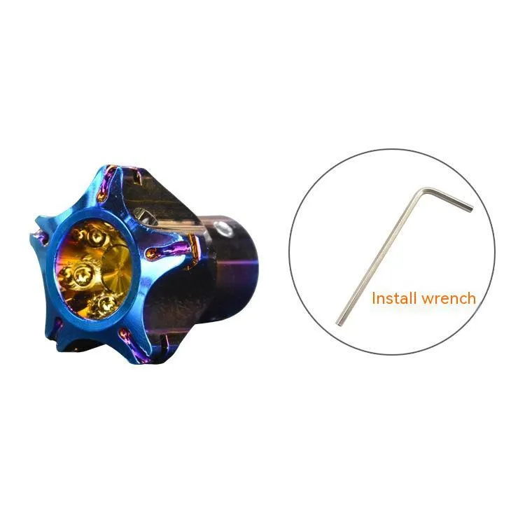 Motorcycle key cover in T6 aluminium alloy showing plum blossom, hexagonal and five-pointed star design options