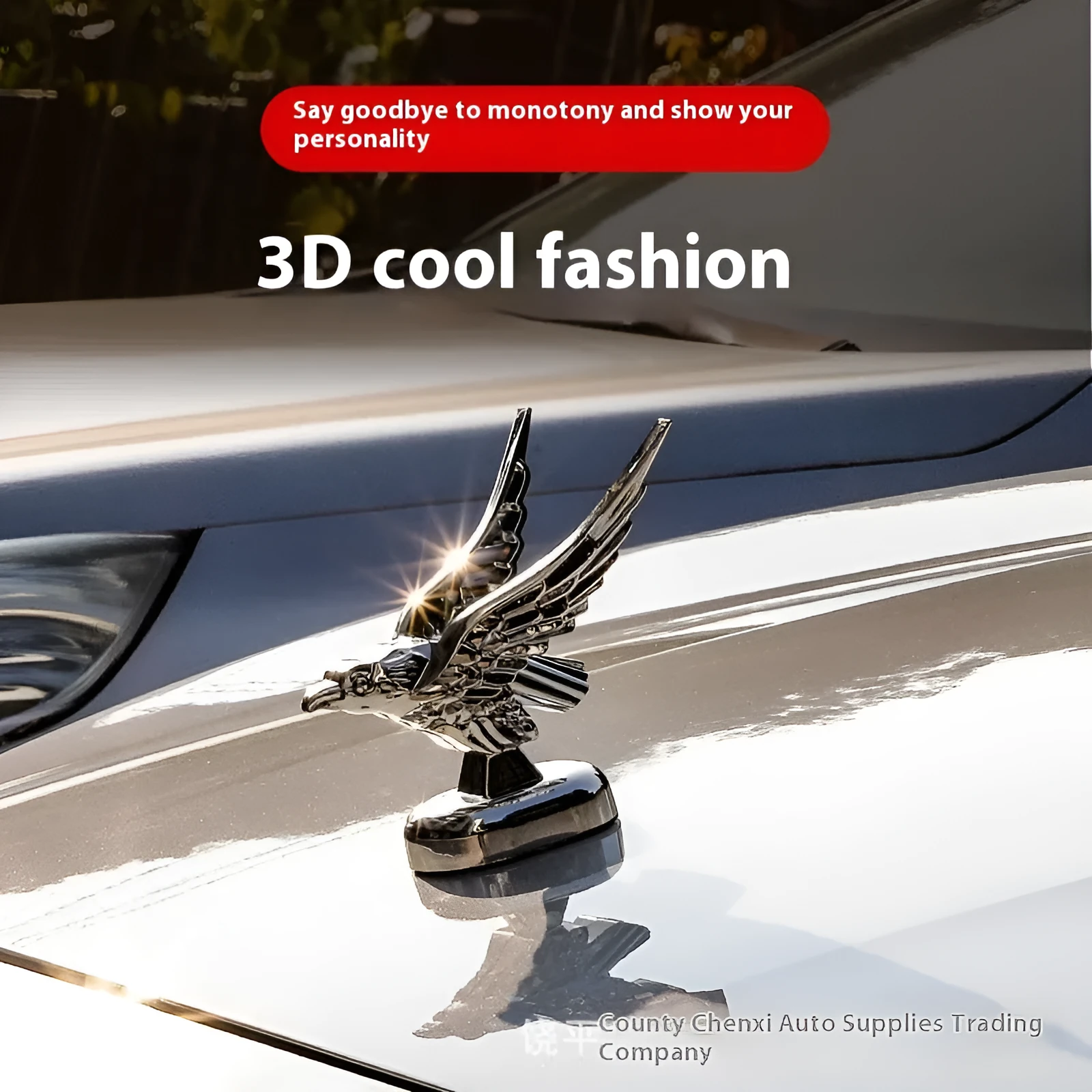 3D eagle wing car hood decorative sticker in ABS plastic black colour 11 cm length