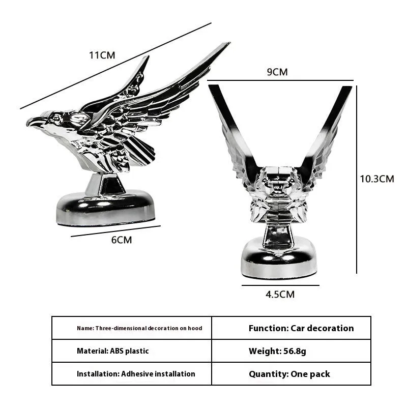3D eagle wing car hood decorative sticker in ABS plastic black colour 11 cm length