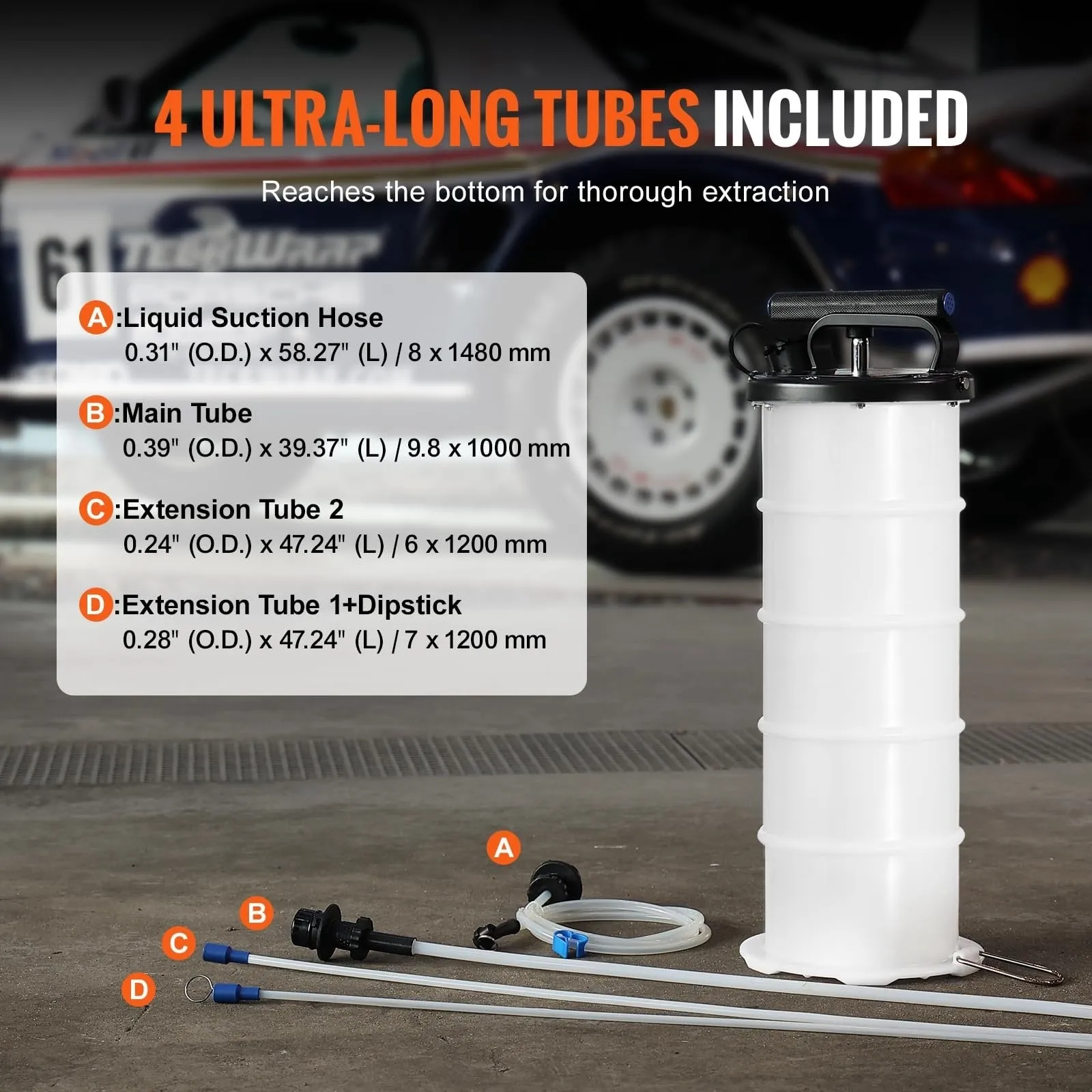 White and black portable manual oil-pumping machine with PP body, 6.5 litre capacity, and hand pump lever