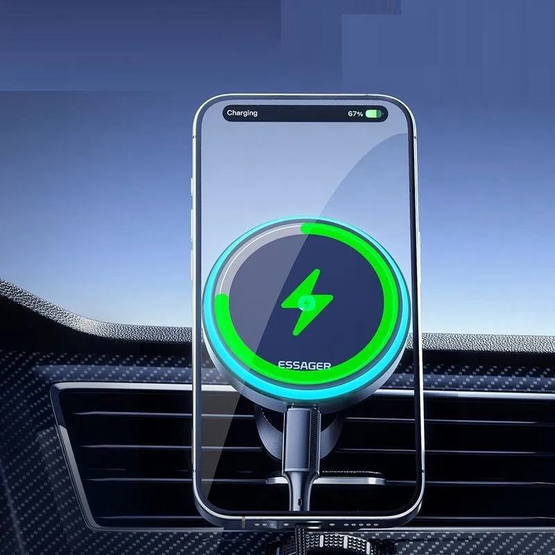 15W wireless magnetic car charger bracket black ABS universal air outlet mount for navigation