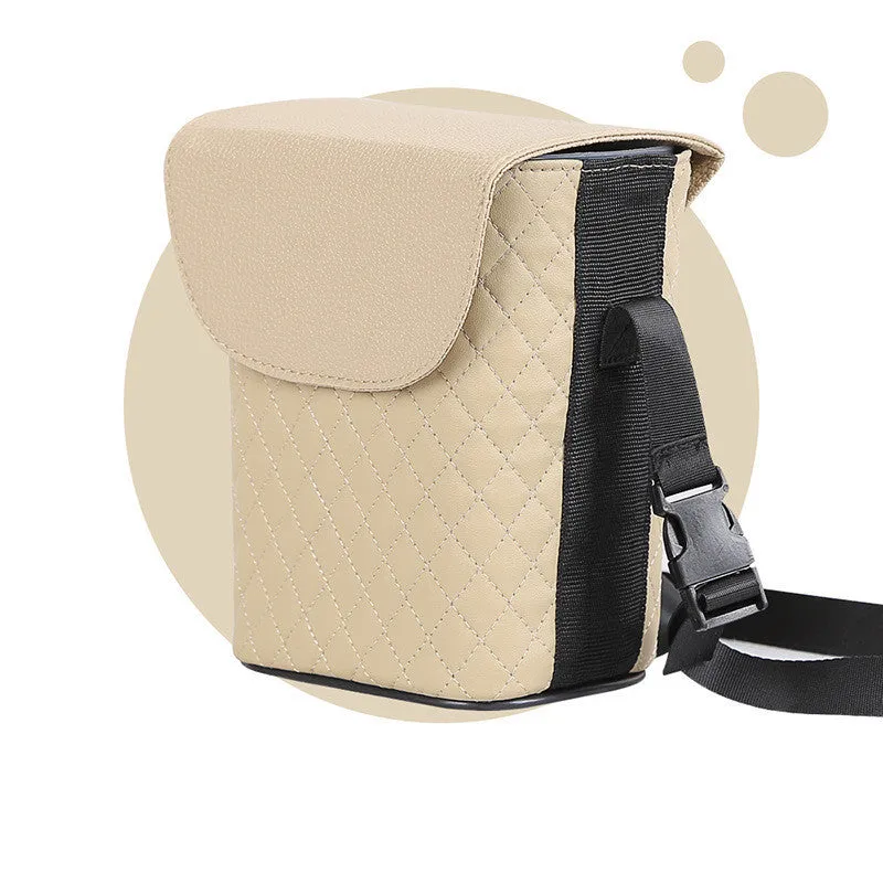 Car multi-function storage box in leather with plaid pattern, size 16.5x13x8cm, in beige colour option