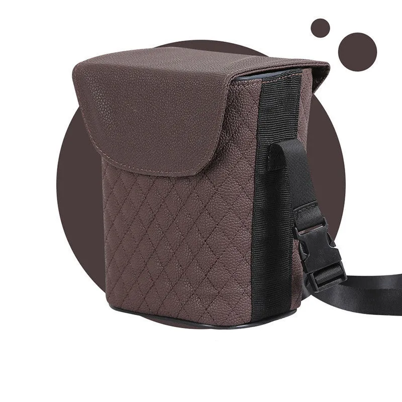 Car multi-function storage box in leather with plaid pattern, size 16.5x13x8cm, in beige colour option