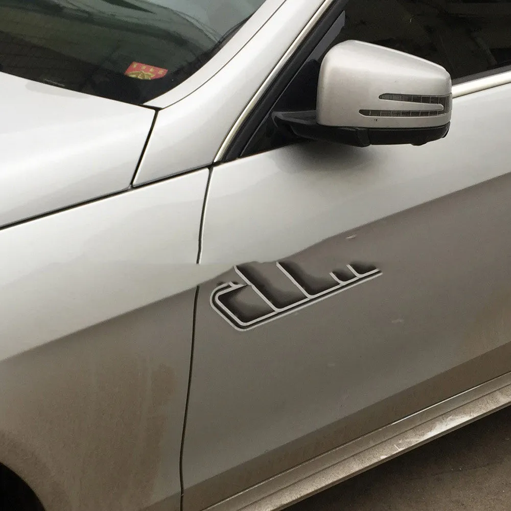 Grey imitation car air outlet vent sticker 40x10cm on a vehicle body panel with strong adhesive PET material