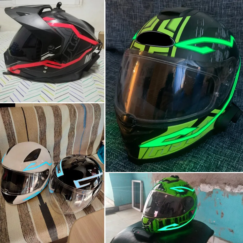 High brightness waterproof helmet light bar with LED strips in red and white colours mounted on a bike helmet