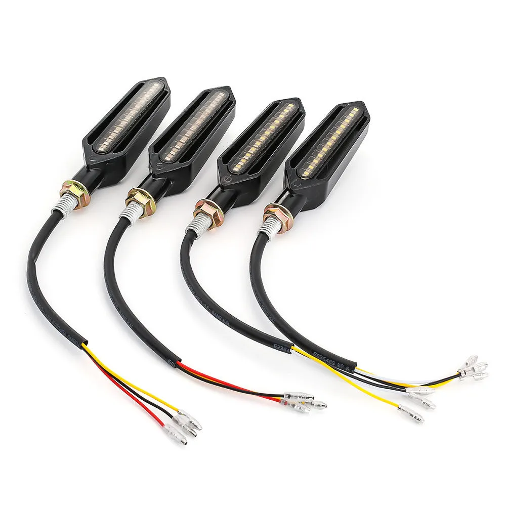 Set of four motorcycle turn signal lights with word streamer mode, 10mm bolt mount, blister card packaging