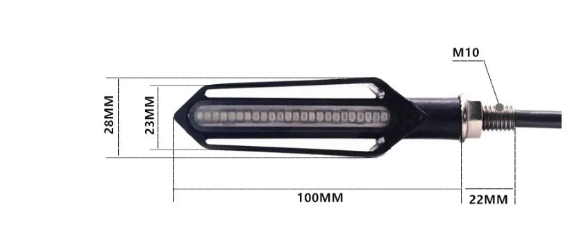 Set of four motorcycle turn signal lights with word streamer mode, 10mm bolt mount, blister card packaging